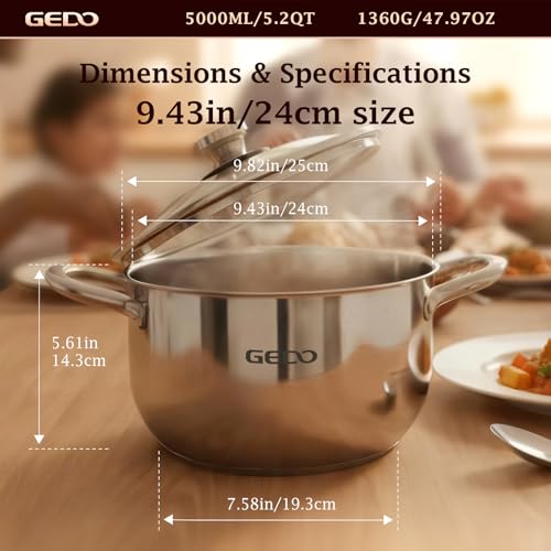 Stainless Steel Stock Pot with Glass Lid (5.3 Quarts)