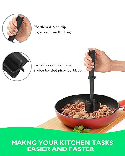 2Pack Meat Chopper Hamburger Masher Ground Beef Smasher Utensil Mix Tool (2 Pack-Black)