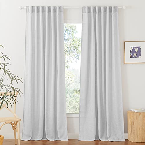 Farmhouse Boho Linen Sheer Curtains 90 inches Long for Living Room (Dove Grey / 52"W x 90"L (Pack of 2))