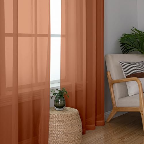 Orange Sheer Curtains 54 Inch Long 2 Panels (Orange / 42"W x 54"L (Pack of 2))