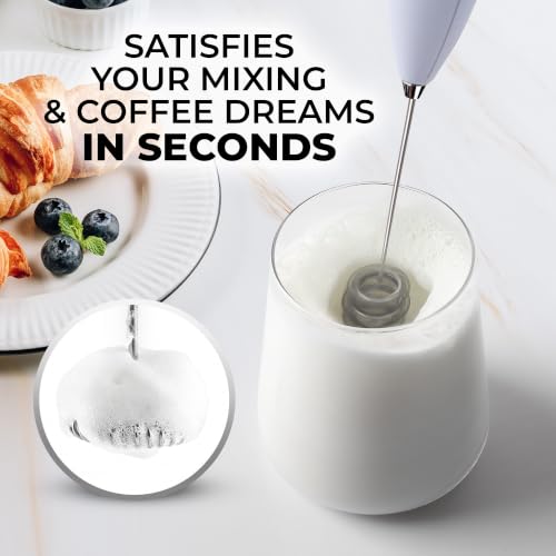 Powerful Milk Frother Wand With Duracell Batteries (Cloud / Triple Whisk + Batteries)