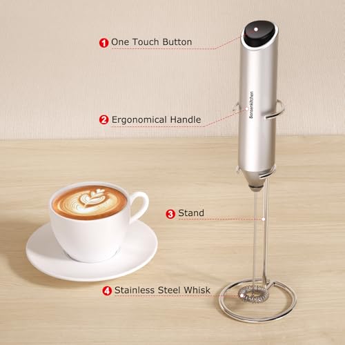 Milk Frother with Stand for Coffee (Silver / Compact)