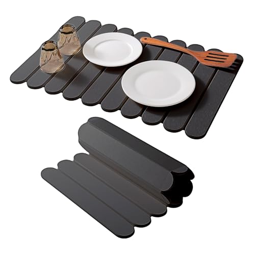 24"×16" Grey Stone Dish Drying Mats for Kitchen Counter (Dark Grey / 24"×16")