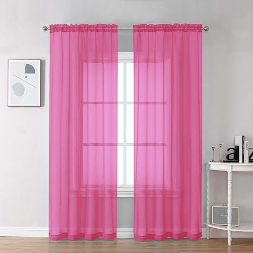 Hot Pink Sheer Curtains 84 Inches Long for Living Room (Hot Pink / 42"W x 84"L (Pack of 2))