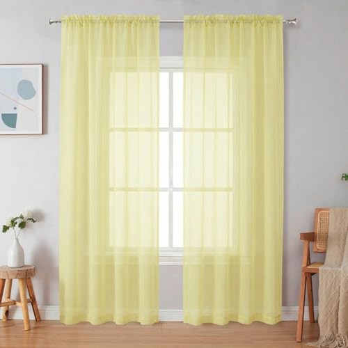 Light Yellow Sheer Curtains 84 Inches Long (Light Yellow / 42"W x 84"L (Pack of 2))
