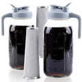 Cold Brew Coffee Maker 64 Oz Mason Jar Cold Brew Pitcher With Strainer 2 Set Half Gallon Wide Mouth Glass Iced Coffee Maker With Spout Lids 2 Quart Glass Pitcher For Fridge (64 oz 2-Pack)