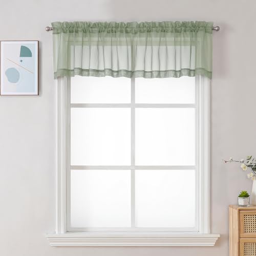 Sage Green Sheer Valance for Windows (Sage Green / 42"W x 12"L (Pack of 2))