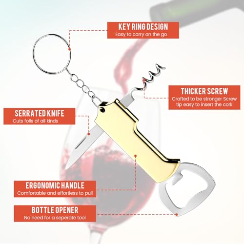 24 Pcs Wine Bottle Opener Keychains Bulk (Gold)