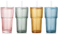 4PCS Colored Ribbed Glass Cups with Lids and Straws (Colored-4)