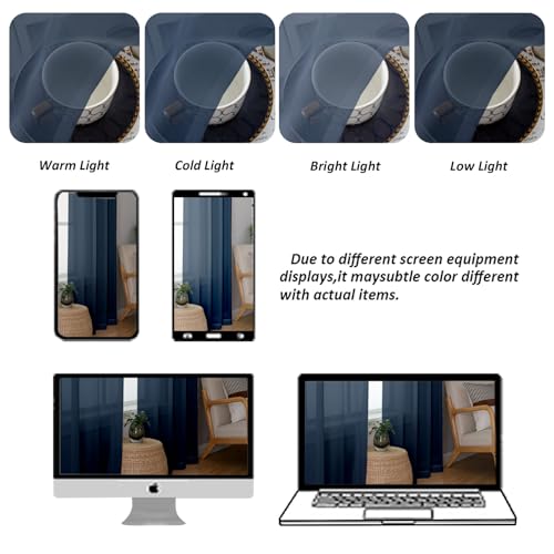 Sheer Valances for Windows 2 Pack (Navy Blue / 42"W x 18"L (Pack of 2))