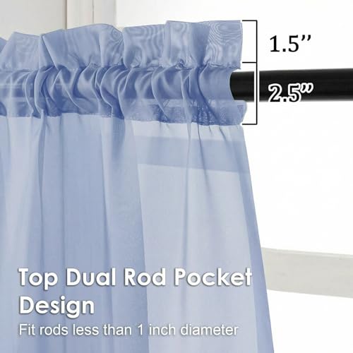 Sheer Curtains 84 Inches Long 2 Panels Set (Demin Blue / 42"W x 84"L (Pack of 2))