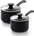 Basic 1 Quart and 2 Quart Nonstick Saucepan Set with Glass Lids (1 Quarts and 2 Quarts / Black)