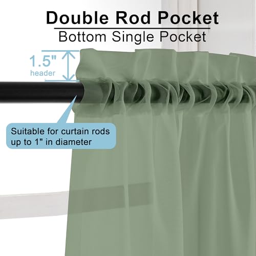 Sage Green Sheer Curtains 96 Inches Long 2 Panels Set (Sage Green / 42"W x 96"L (Pack of 2))