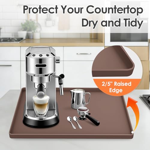 Silicone Coffee Maker Mat with Lip for Countertops (Brown / 15.7'' x 11.8'')