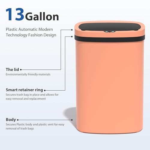13 Gallon 50 L Kitchen Trash Can with Lid (Pink / 1 Trash Can)