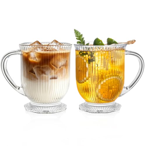 16oz Ribbed Glass Coffee Mugs Set (Ribbed-2PCS)