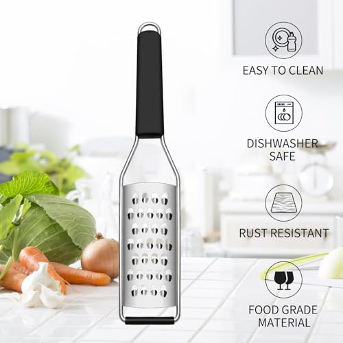 Cheese Grater Vegetable Shredder & Citrus Zester Lemon Zester for Parmesan Cheese (Set of 1 / Extra Coarse Blade / Black)
