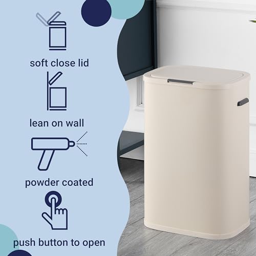 Tammi 14.5 Gal Slim Push Button Trash Can (Limestone Beige)