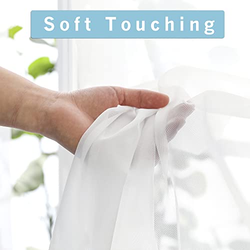 White Short Sheer Curtains 24 Inches Long 2 Panels Set for Kitchen Window (White / 42"W x 24"L (Pack of 2))