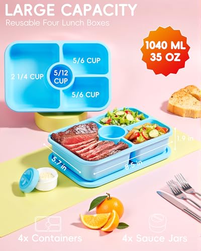 4 Pcs Bento Snack Box Containers (4 color)