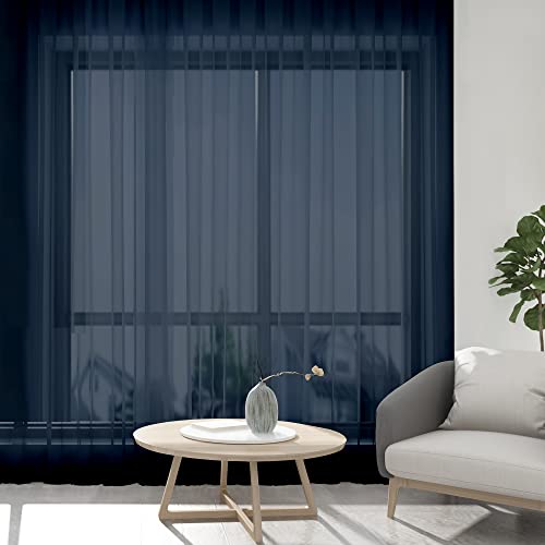 Sheer Window Curtains 108 inch Length 2 Panels Set (Navy Blue / 42"W x 108"L (Pack of 2))
