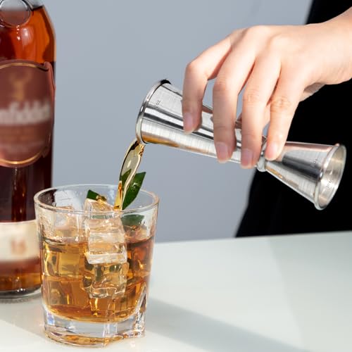 Double Cocktail Jigger for Bartending (Rolled Edge-1oz/2oz-1PC / Frosted Silver)