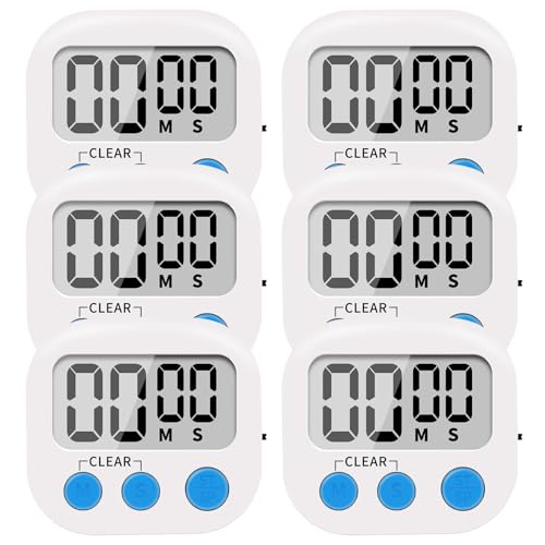 6 Pack Small Digital Kitchen Timer Magnetic Back and ON (0.8 x 2.83 x 2.56 inch)