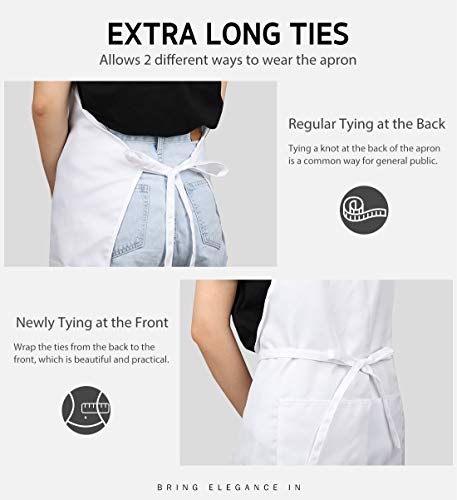 12 Pack Apron with 2 Pockets Aprons for Men Women (White)