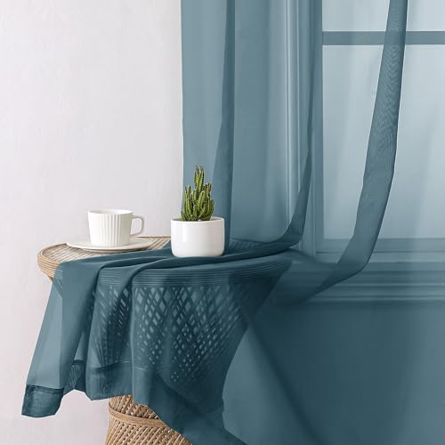 Dusty Blue Sheer Curtains 90 Inches Long 2 Panels Set (42"W x 90"L (Pack of 2) / Dusty Blue)