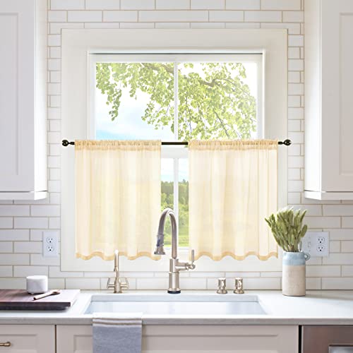 2 Panels Half Window Sheer Curtains 29 by 24 Inch Cream Beige (Cream Beige / 29"W x 24"L (Pack of 2))
