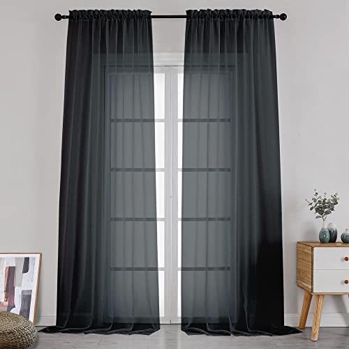 Black Sheer Curtains 120 Inches Long (Black / 42"W x 120"L (Pack of 2))