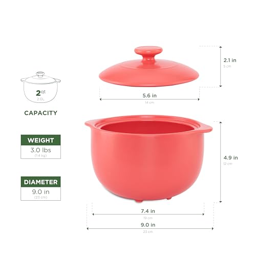 MINH LONG 2 Qt Porcelain Dutch Oven with Lid (Vesta - Red / 2 Quarts)