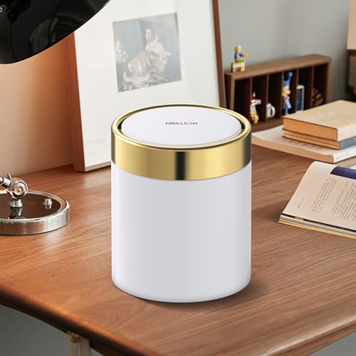 0.4 Gal White Desktop Mini Swing Lid Trash Can (White / 1.5 Liter)