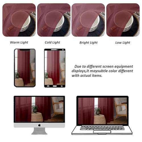 Burgundy Sheer Curtains 84 Inches Long 2 Panels (Burgundy / 42"W x 84"L (Pack of 2))