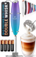 Powerful Milk Frother Wand With Duracell Batteries (Spectral Sea / Double Whisk + Batteries)
