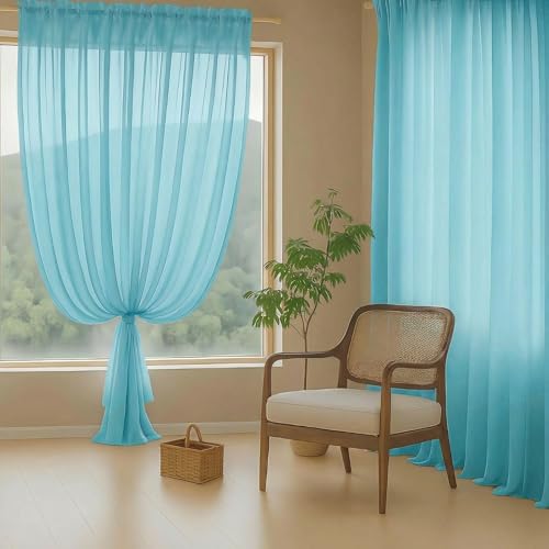 Sheer Curtains 84 Inches Long 2 Panels (42"W x 84"L (Pack of 2) / Aqua)