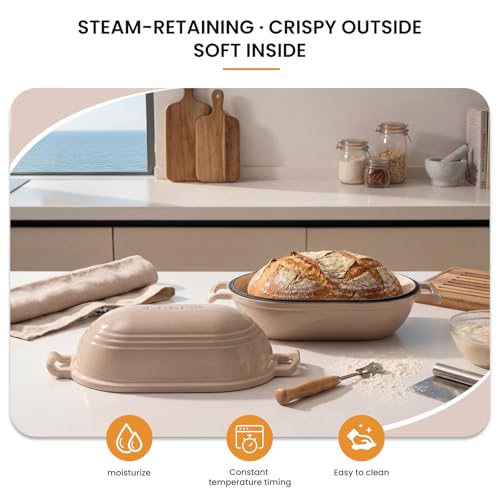 Enameled Cast Iron Dutch Oven for Sourdough Bread Baking (Latte)
