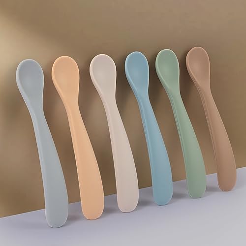 Baby Spoons 6 Pack First Stage Silicone Feeding Spoons (Brown)