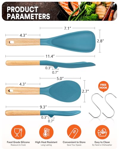 Cooking Spoon and Rice Scooper for Nonstick Cookware (Turquoise)