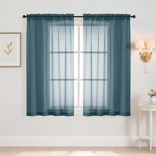 Window Sheer Curtains 45 Inches Length (42"W x 45"L (Pack of 2) / Dusty)