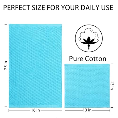 8 Pack 100% Cotton Kitchen Towels and Dishcloths Sets (Ocean Set / 16" x 25" - 8 Pack)