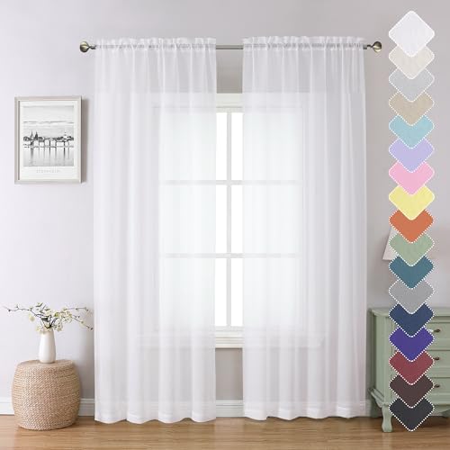 White Sheer Curtains for Living Room 84 Inches Long (White / 40"W x 84"L (Pack of 2))