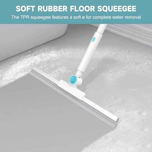 Shower Scrubber with Long Handle (Blue White / 2 pads+squeegee)