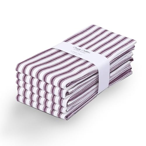 Stripe Kitchen Towels Decor Hanging Loop Tea Dish Towels Boho Absorbent Festive Gift Set of 6 Pantry Reusable 18x28 Inch Kitchen Dish Towels (Purple (French))
