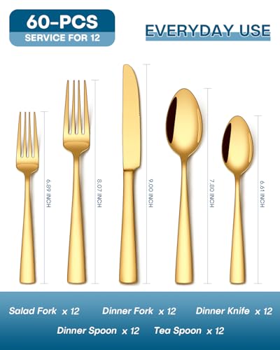 60 Pcs Gold Silverware Set (Gold)