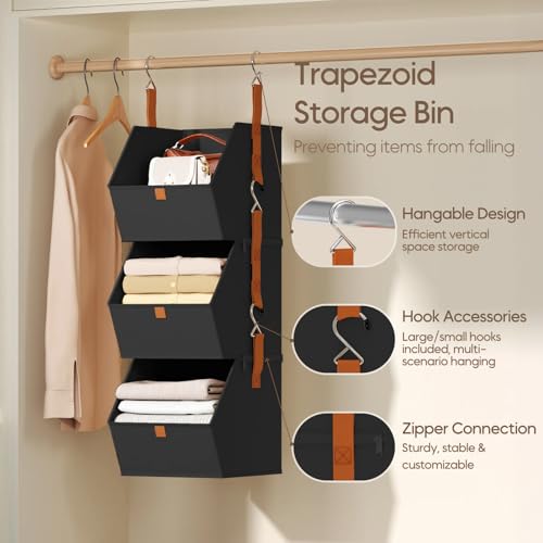Collapsible Hanging Closet Organizer (Black / 3 shelves)