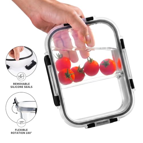 8 Pack 2 Compartment 36oz Borosilicate Glass Meal Prep Containers with Lids (Black / 8 Pack 2 Compartment)