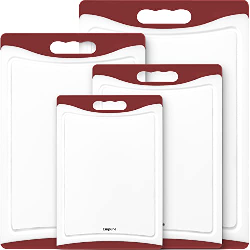 BPA Free Plastic Cutting Board for Kitchen with Juice Grooves (Red)