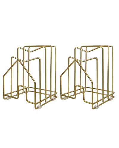 2 Pack Pot Lid Organizer Cutting Board Holder Inside Cabinet 304 Stainless Steel Pot and Pan Organizer Under Cabinet Cookie Sheet Bakeware Serving Tray Cooling Rack Stand Kitchen Countertop Matte Gold (2 Packs Matte Gold)