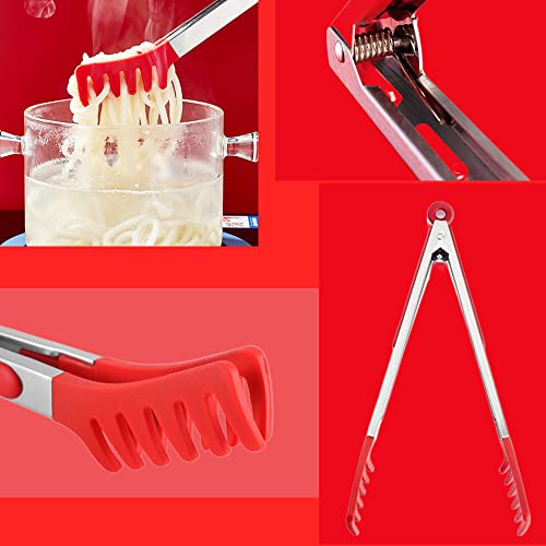 Large 16" Red Stainless Steel Pasta Tong with Silicone Tips